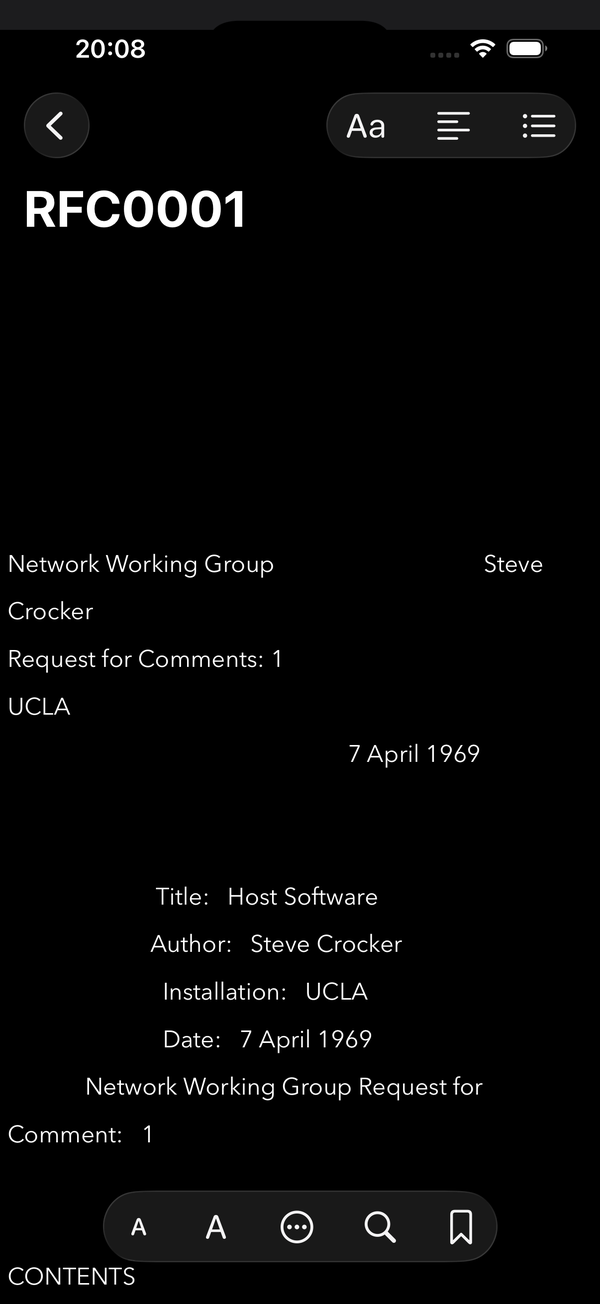 The text reader in dark mode